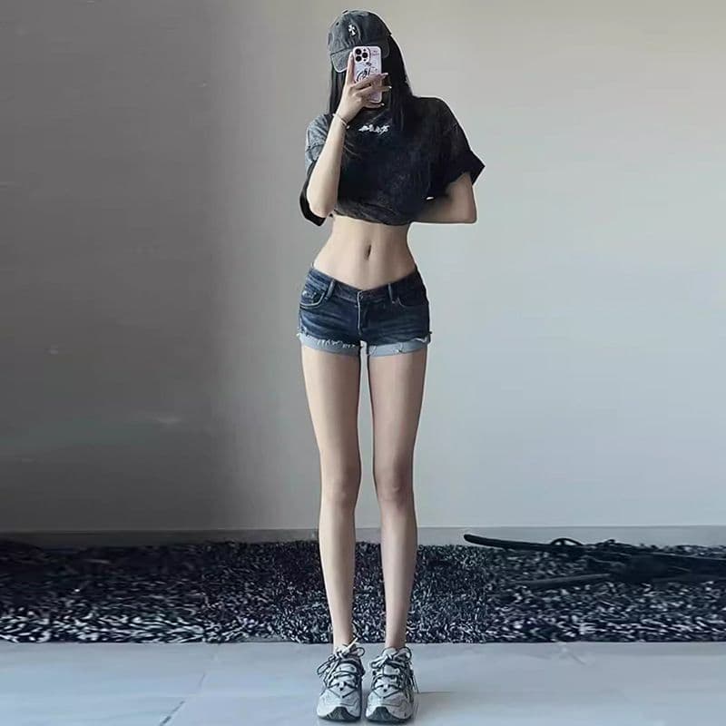 아메리칸 레트로 진한 파란색 펭 넓적 다리 데님 반바지 여성 여름 빅 사이즈 핫걸 y2k 몸매 가꾸기 슬림해 보이는 타이트 스커트 뜨거운 바지 상세 이미지 3