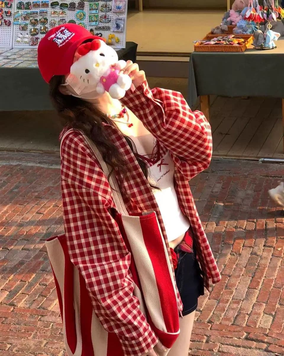 일본식 레트로 빨간색 격자 무늬 셔츠 여성 코트 봄 vintage 느슨함 센스 캐주얼 자외선 차단 셔츠 재킷 이미지 2