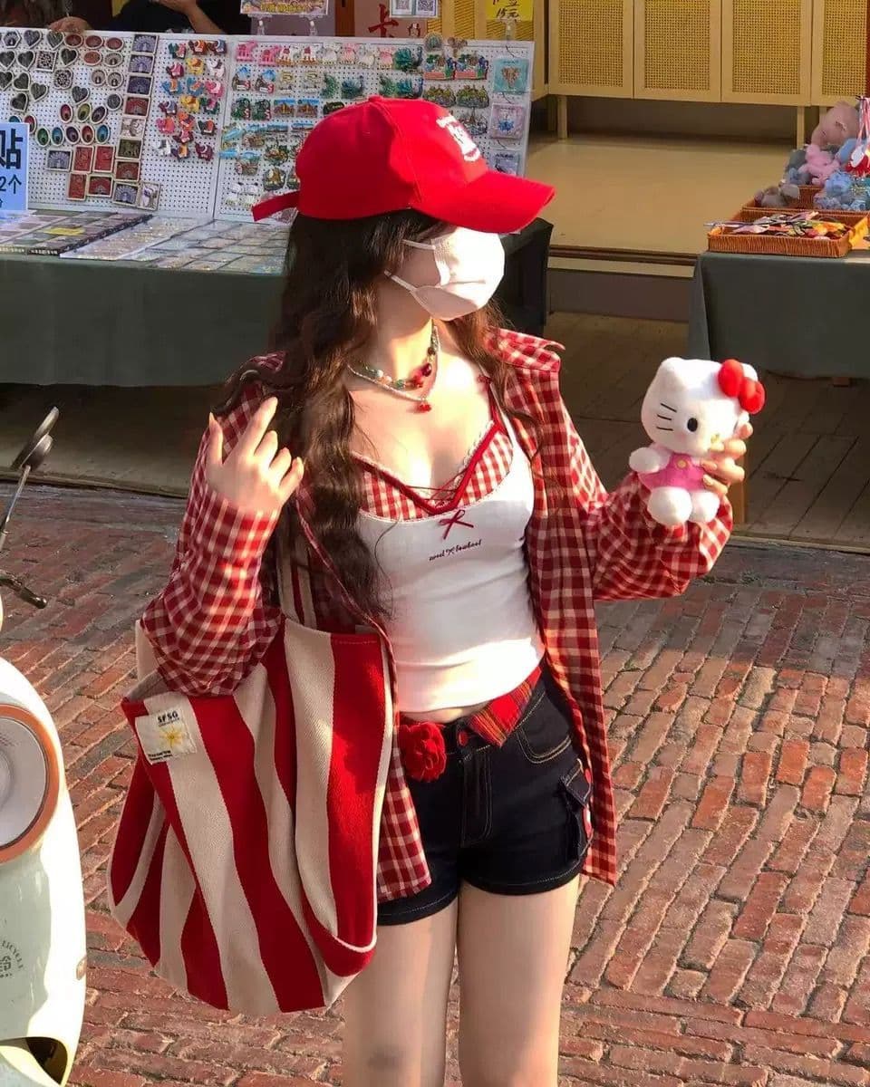 일본식 레트로 빨간색 격자 무늬 셔츠 여성 코트 봄 vintage 느슨함 센스 캐주얼 자외선 차단 셔츠 재킷 상세 이미지 1