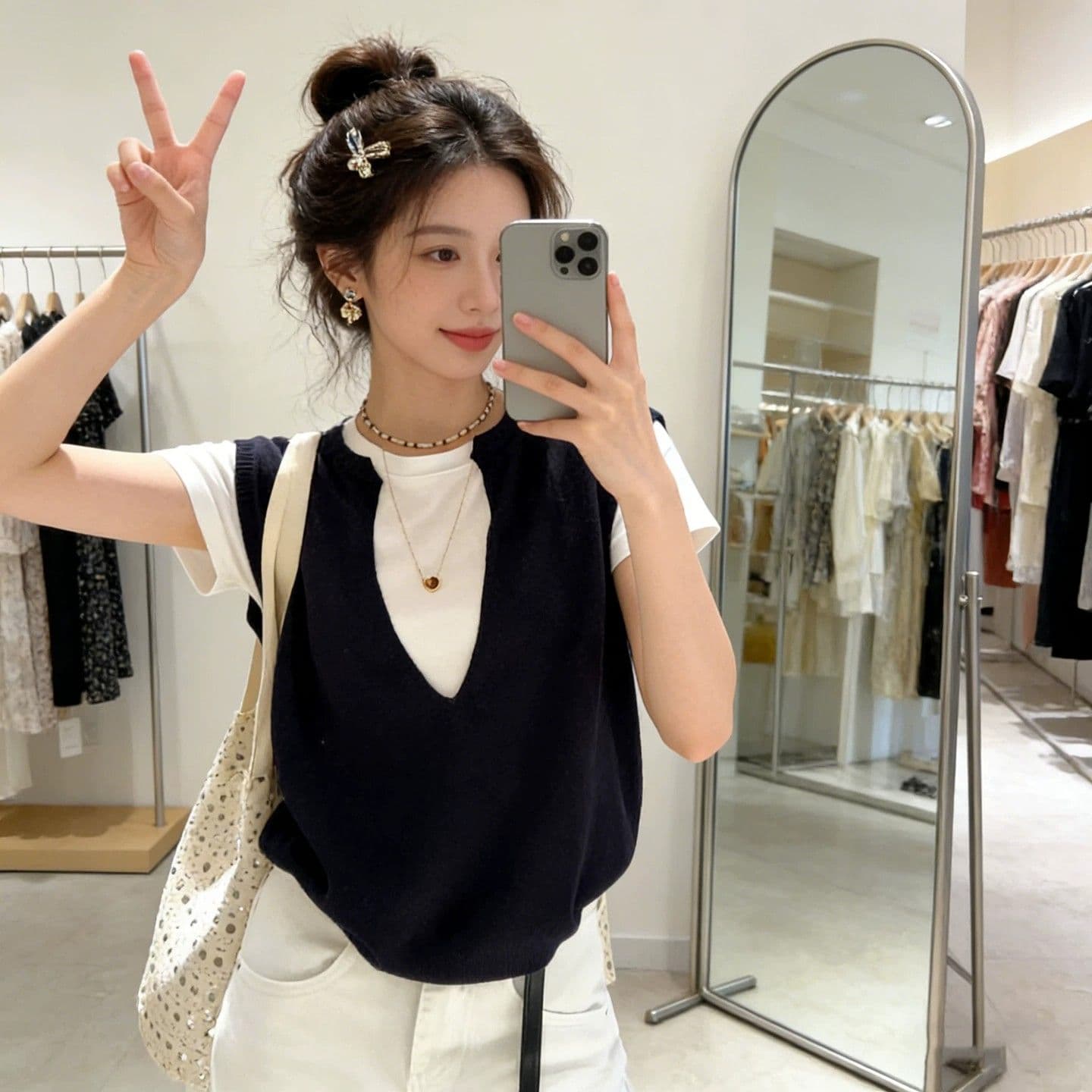 빅 사이즈 학원 스타일 패치워크 색상 페이크 레이어드 V넥 긍정적 인 어깨 반팔 티셔츠 여자 여름 디자인 센스 Chic 작은 대중 맨위 이미지 4