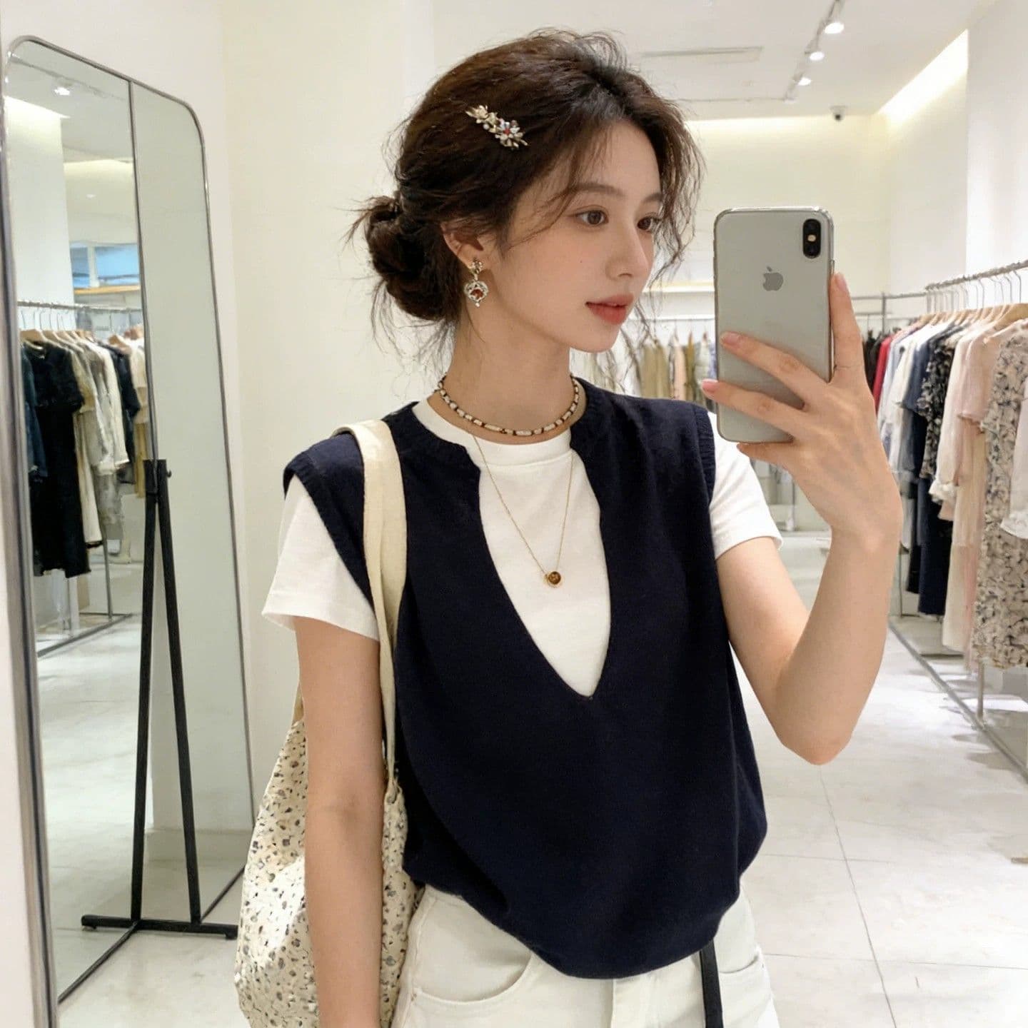 빅 사이즈 학원 스타일 패치워크 색상 페이크 레이어드 V넥 긍정적 인 어깨 반팔 티셔츠 여자 여름 디자인 센스 Chic 작은 대중 맨위 상세 이미지 4