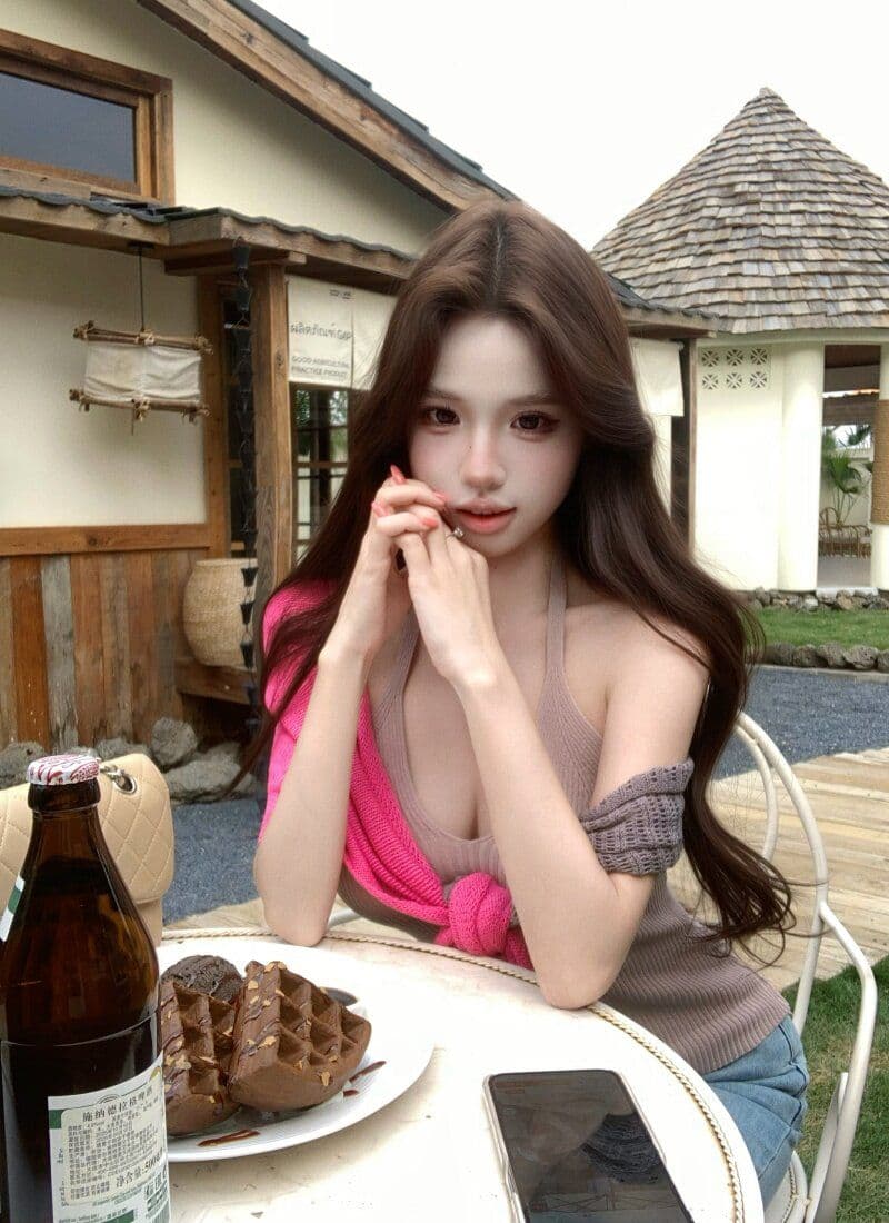 품격 핫걸 민소매 행침 목 슬립 여성 여름 스택 착용 배색 니트 숄 투피스 세트 상세 이미지 1