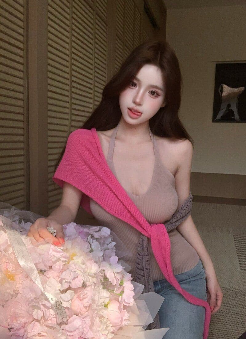 품격 핫걸 민소매 행침 목 슬립 여성 여름 스택 착용 배색 니트 숄 투피스 세트 상세 이미지 9
