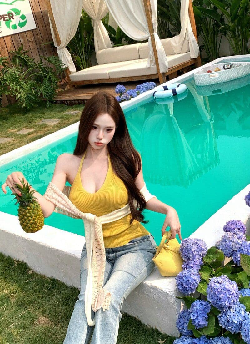 품격 핫걸 민소매 행침 목 슬립 여성 여름 스택 착용 배색 니트 숄 투피스 세트 상세 이미지 17