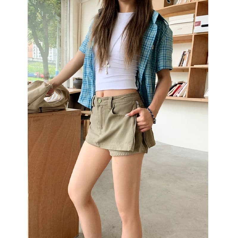 아메리칸 레트로 카키 색 데님 미니 스커트 여성 2026 새로운 여름 A라인 스커트 하이웨이스트 슬림해 보이는 타이트 스커트 반신 스커트