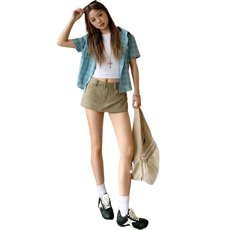 아메리칸 레트로 카키 색 데님 미니 스커트 여성 2026 새로운 여름 A라인 스커트 하이웨이스트 슬림해 보이는 타이트 스커트 반신 스커트 이미지 5