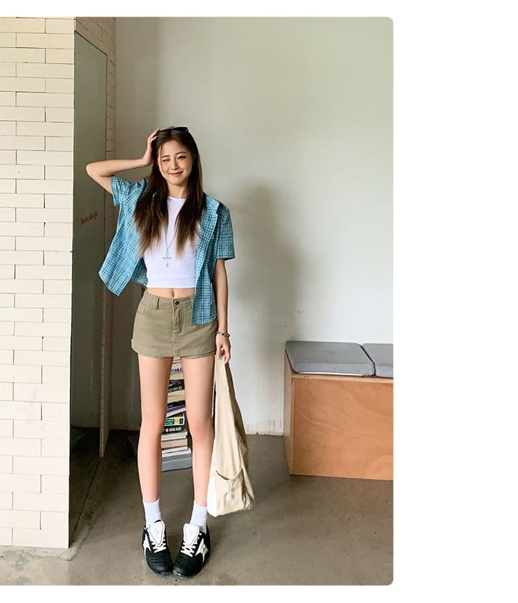 아메리칸 레트로 카키 색 데님 미니 스커트 여성 2026 새로운 여름 A라인 스커트 하이웨이스트 슬림해 보이는 타이트 스커트 반신 스커트 상세 이미지 4