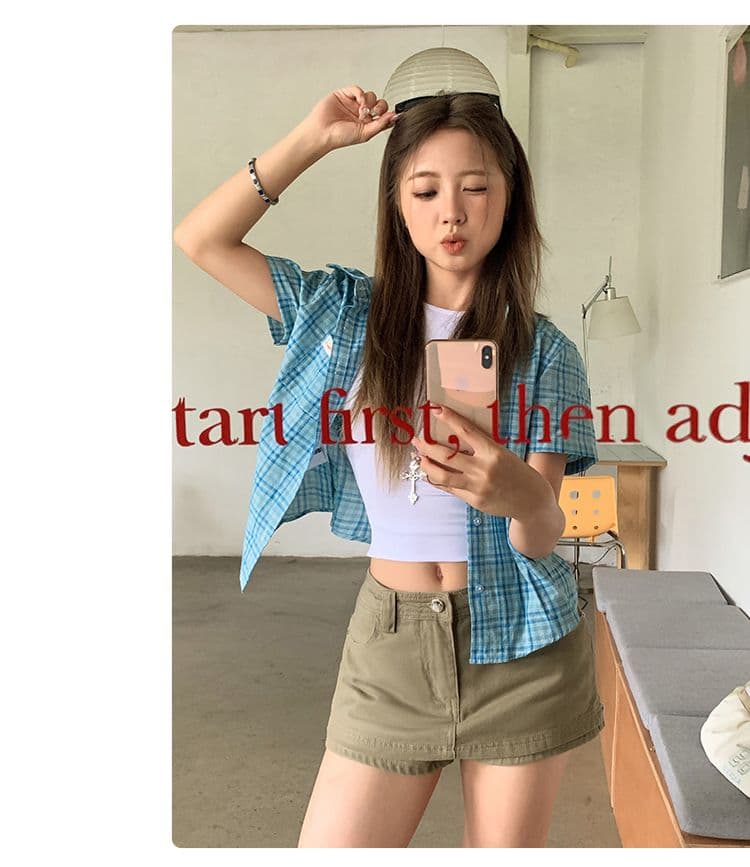 아메리칸 레트로 카키 색 데님 미니 스커트 여성 2026 새로운 여름 A라인 스커트 하이웨이스트 슬림해 보이는 타이트 스커트 반신 스커트 상세 이미지 5
