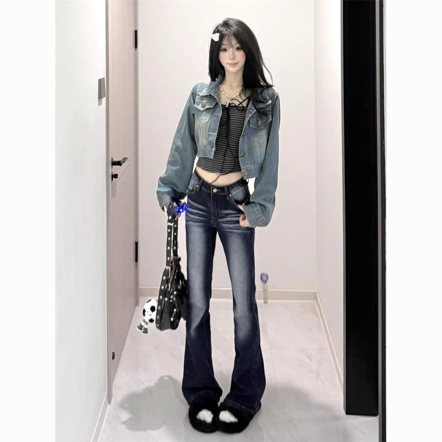 핫걸 섹시함 부츠컷 청바지 여성 봄 가을 새로운 타이트 하이웨이스트 슬림해 보이는 다용도 호스 슈 롱 바지 상세 이미지 7