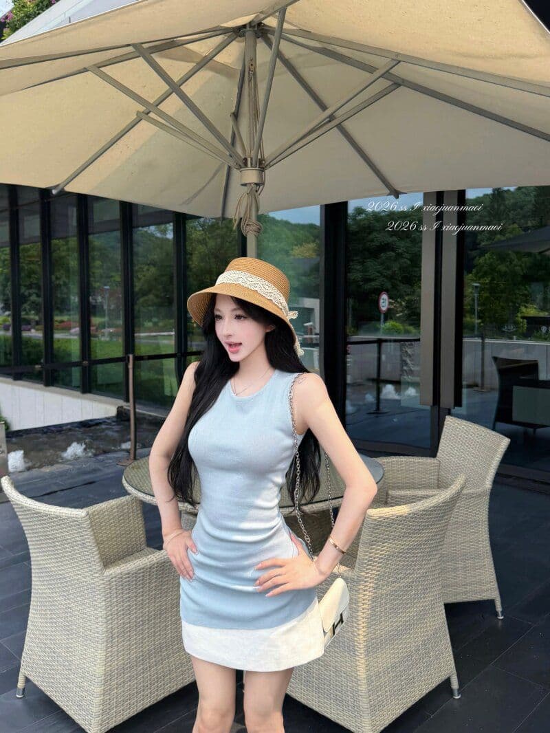 부드러운 바람 라운드 넥 얼음 실크 니트 조끼 여성 여름 허리 수축 주름 다용도 민소매 맨위 이미지 2
