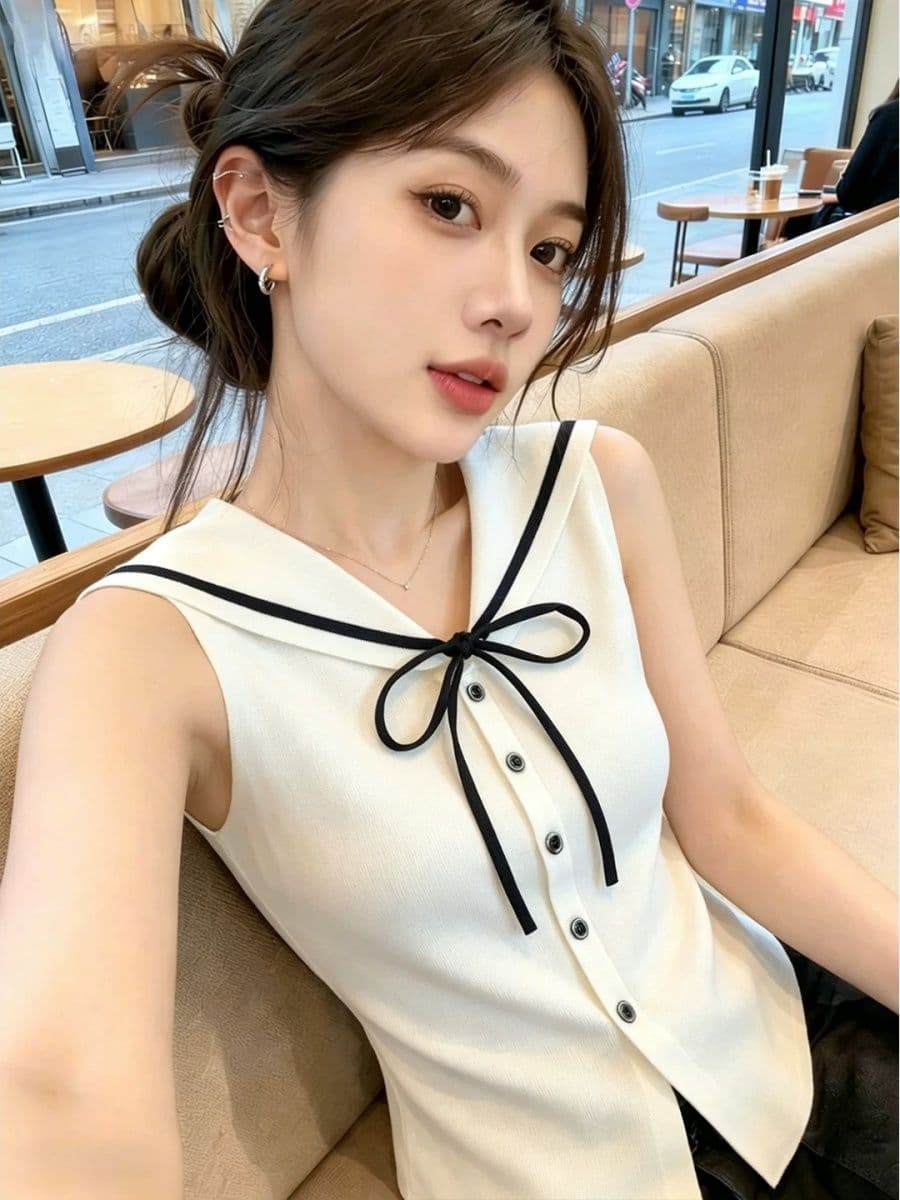 V넥 숄 페이크 레이어드 조끼 니트 스웨터 여성 여름 새로운 몸매 가꾸기 슬림해 보이는 맨위 트렌디 상세 이미지 5