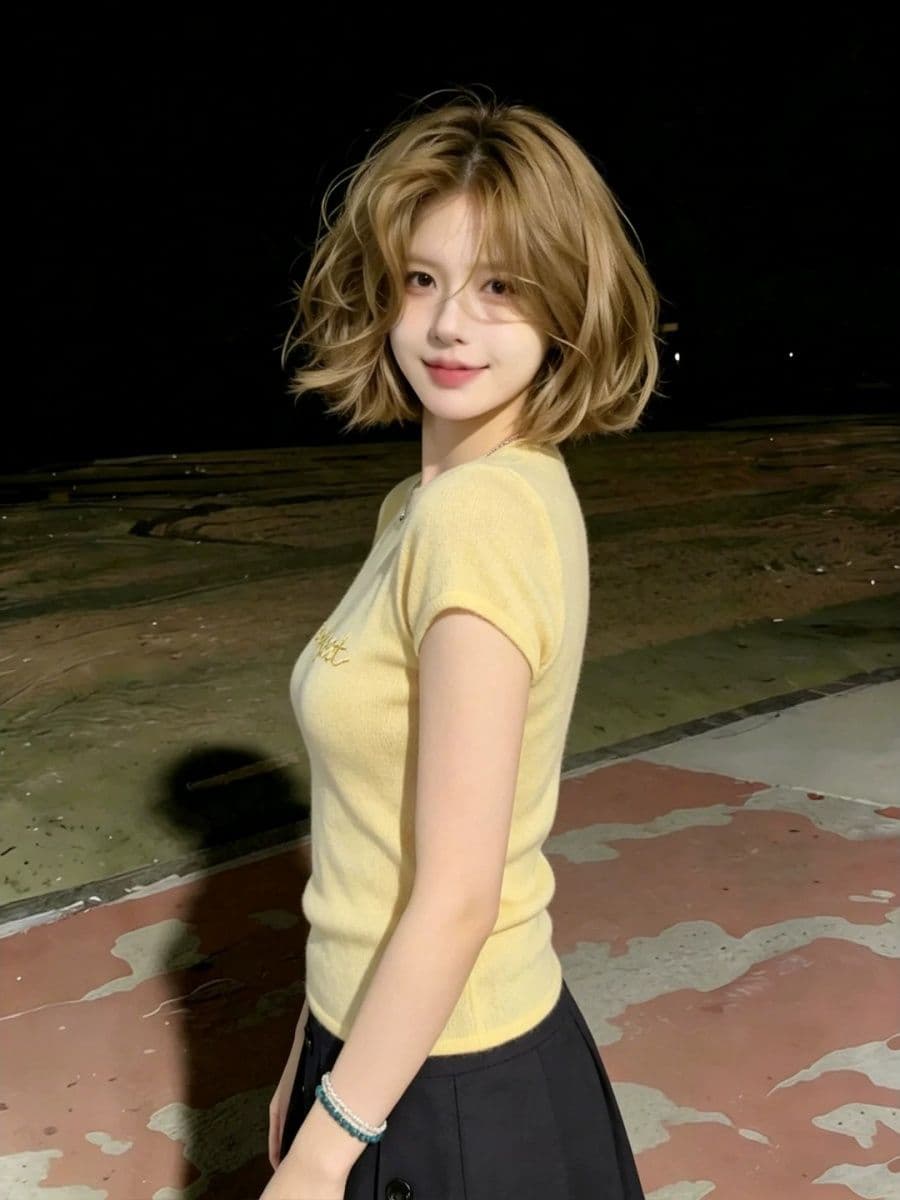도파민 착용 가져 가라. 황색 자수 니트 반팔 티셔츠 여성 여름 디자인 센스 작은 대중 맨위 이미지 2