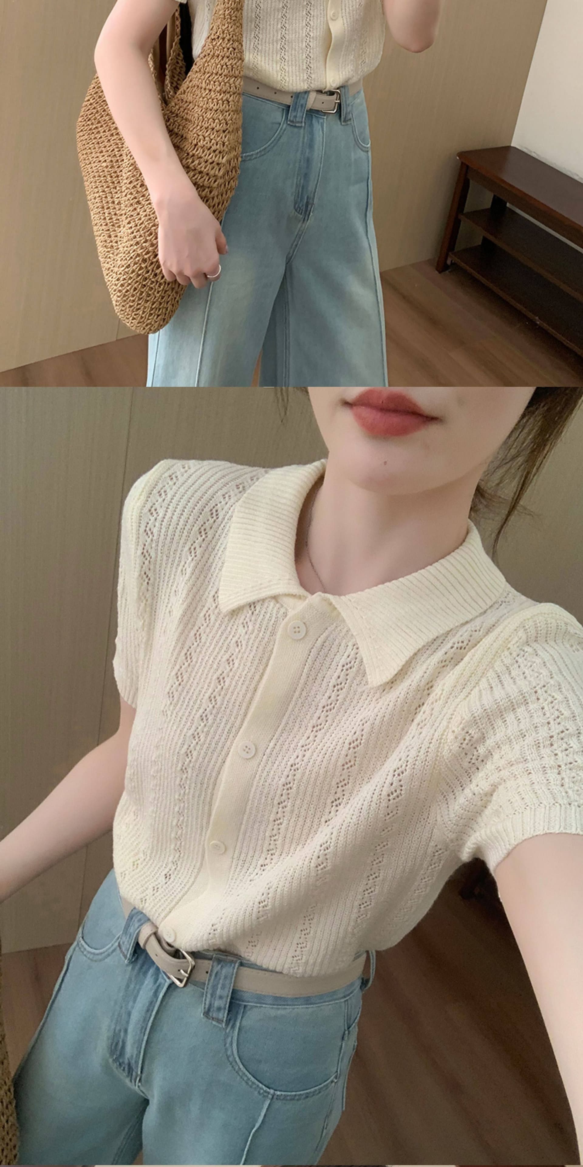 단색 POLO 칼라 마 재료 작은 셔츠 2026 여름 새로운 한국 스타일 다용도 슬림해 보이는 맨위 여성 상세 이미지 6