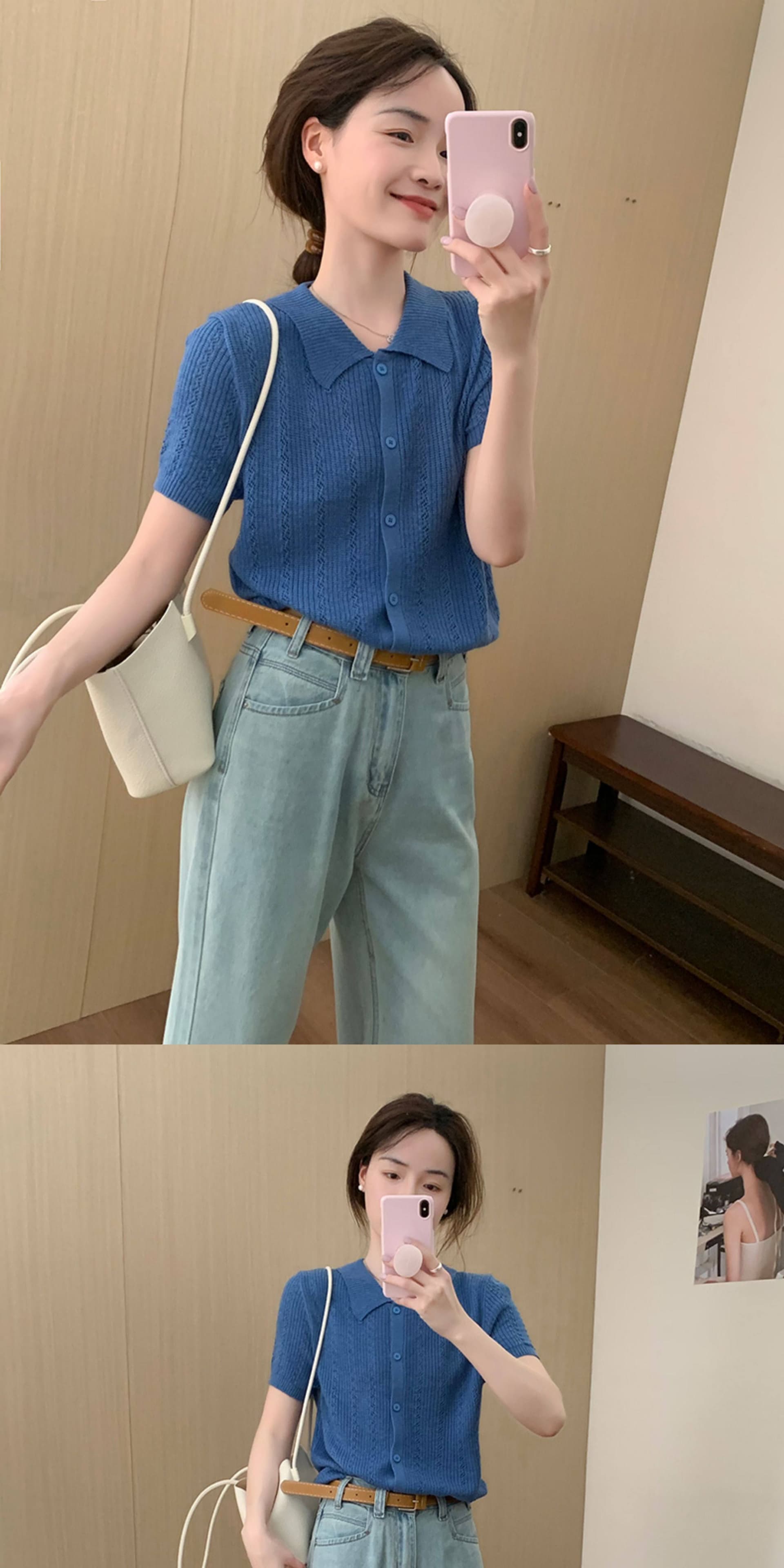 단색 POLO 칼라 마 재료 작은 셔츠 2026 여름 새로운 한국 스타일 다용도 슬림해 보이는 맨위 여성 상세 이미지 9