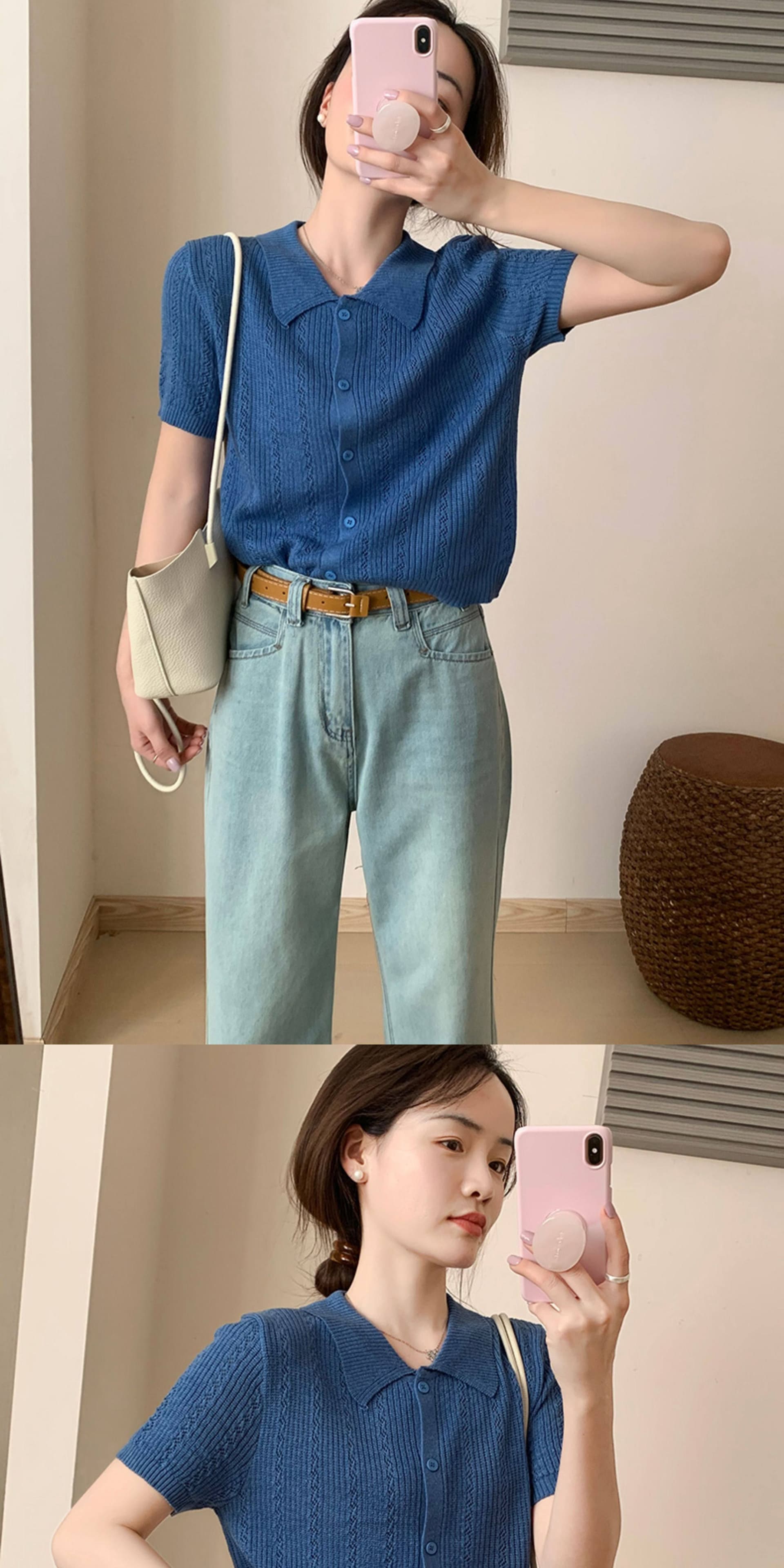 단색 POLO 칼라 마 재료 작은 셔츠 2026 여름 새로운 한국 스타일 다용도 슬림해 보이는 맨위 여성 상세 이미지 11