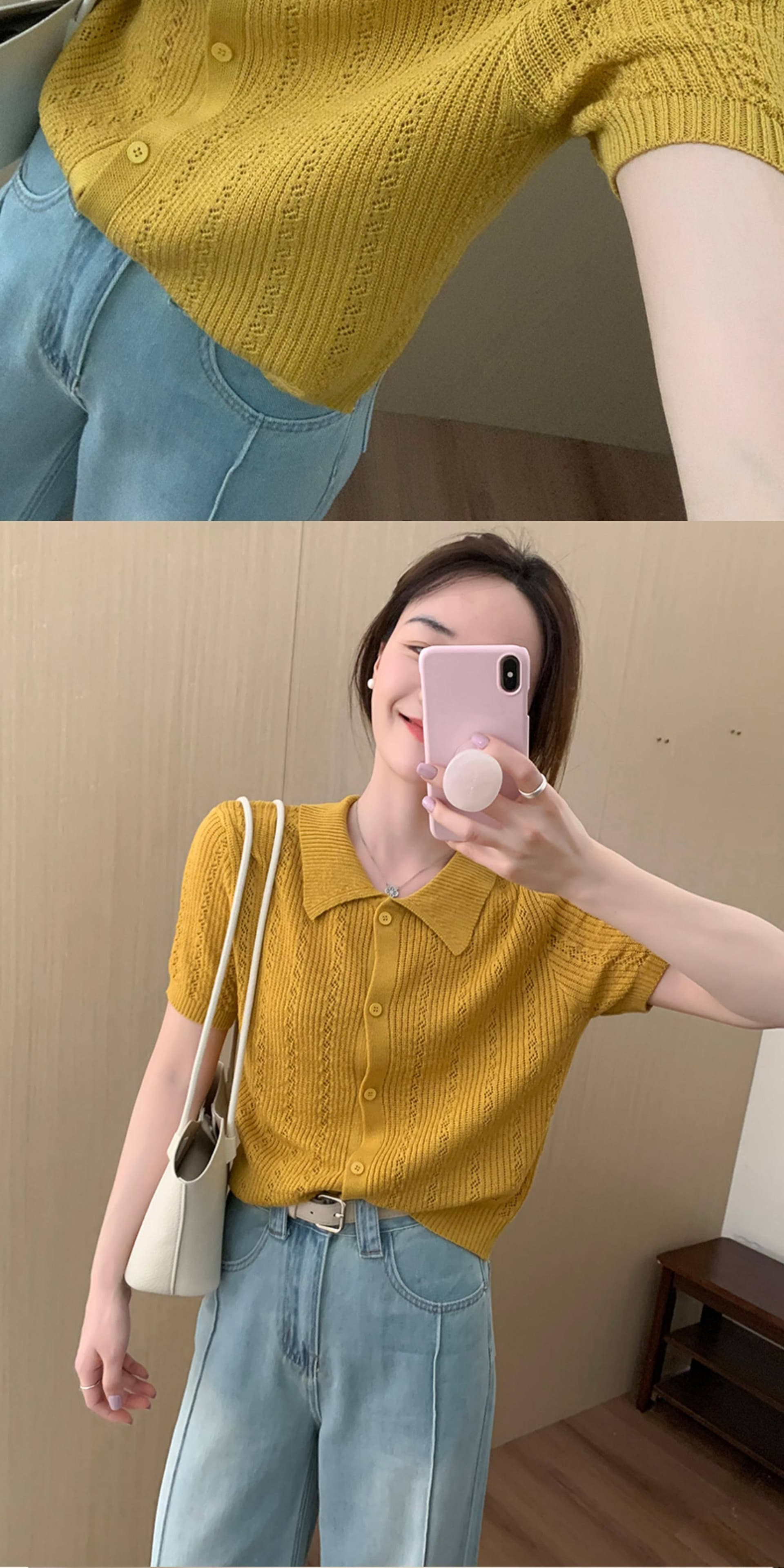 단색 POLO 칼라 마 재료 작은 셔츠 2026 여름 새로운 한국 스타일 다용도 슬림해 보이는 맨위 여성 상세 이미지 17