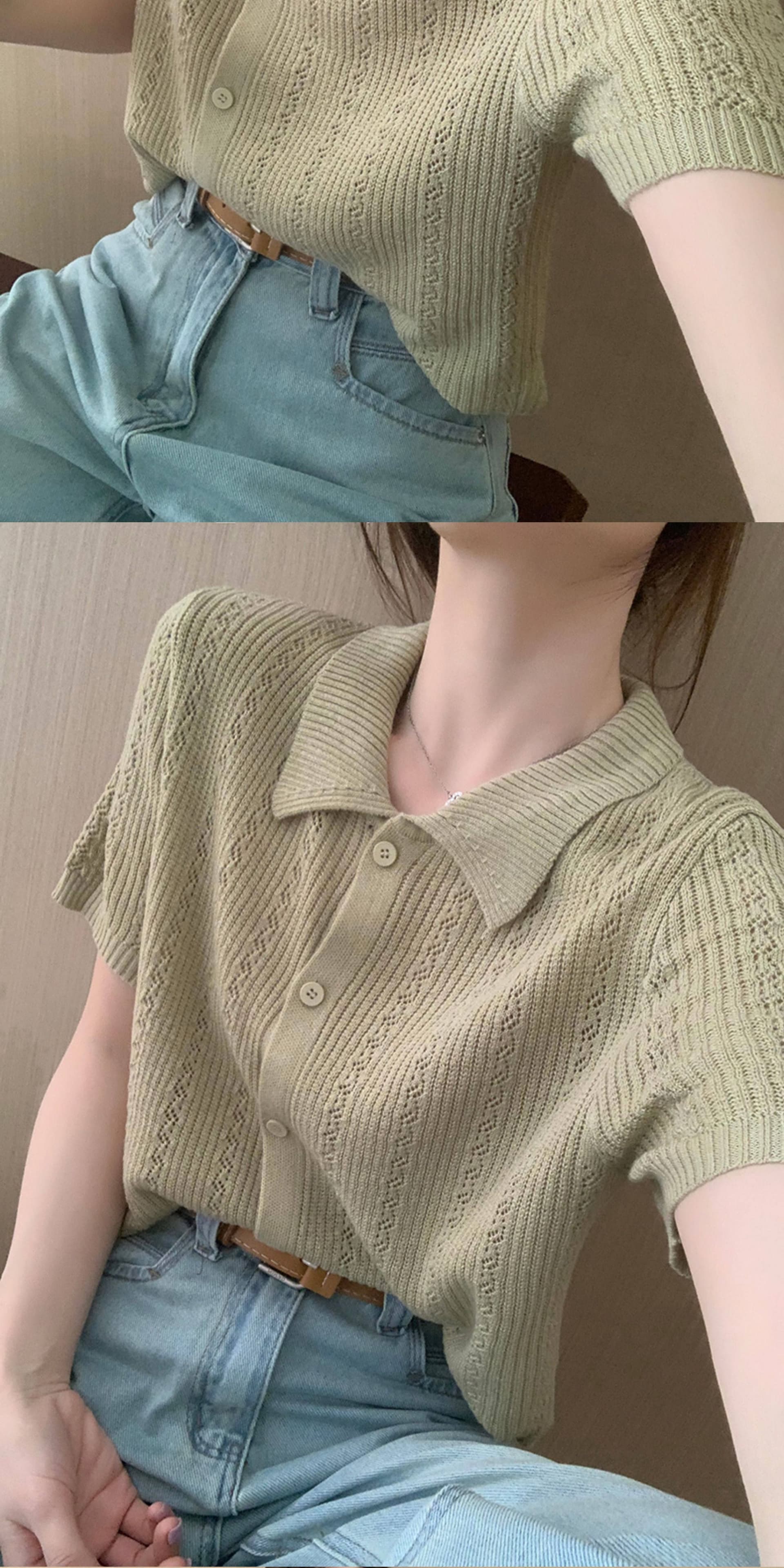 단색 POLO 칼라 마 재료 작은 셔츠 2026 여름 새로운 한국 스타일 다용도 슬림해 보이는 맨위 여성 상세 이미지 26
