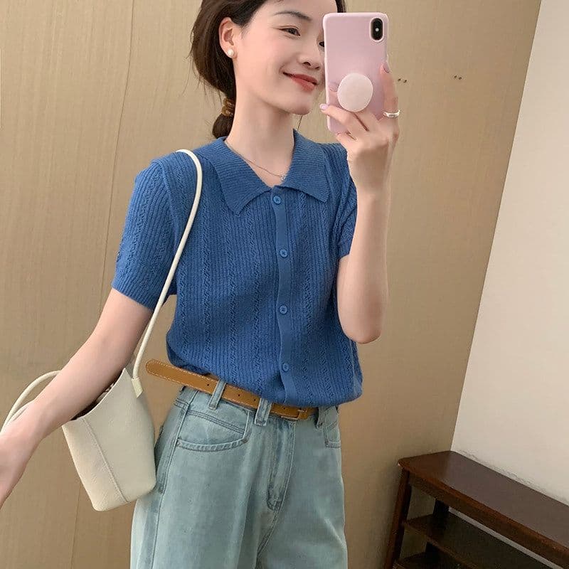 단색 POLO 칼라 마 재료 작은 셔츠 2026 여름 새로운 한국 스타일 다용도 슬림해 보이는 맨위 여성 상세 이미지 38