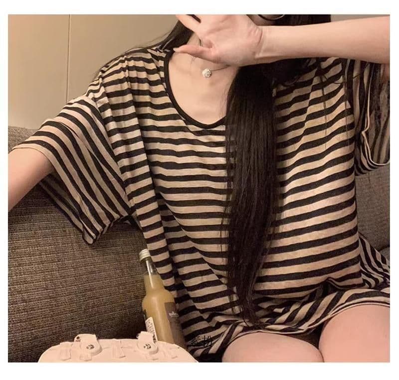 스트라이프 패치워크 한 바람 다용도 맨위 루즈핏 조류 소녀 이미지 4
