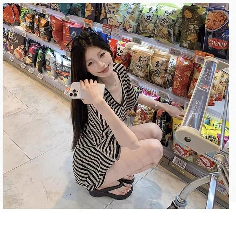 스트라이프 패치워크 한 바람 다용도 맨위 루즈핏 조류 소녀 상세 이미지 6