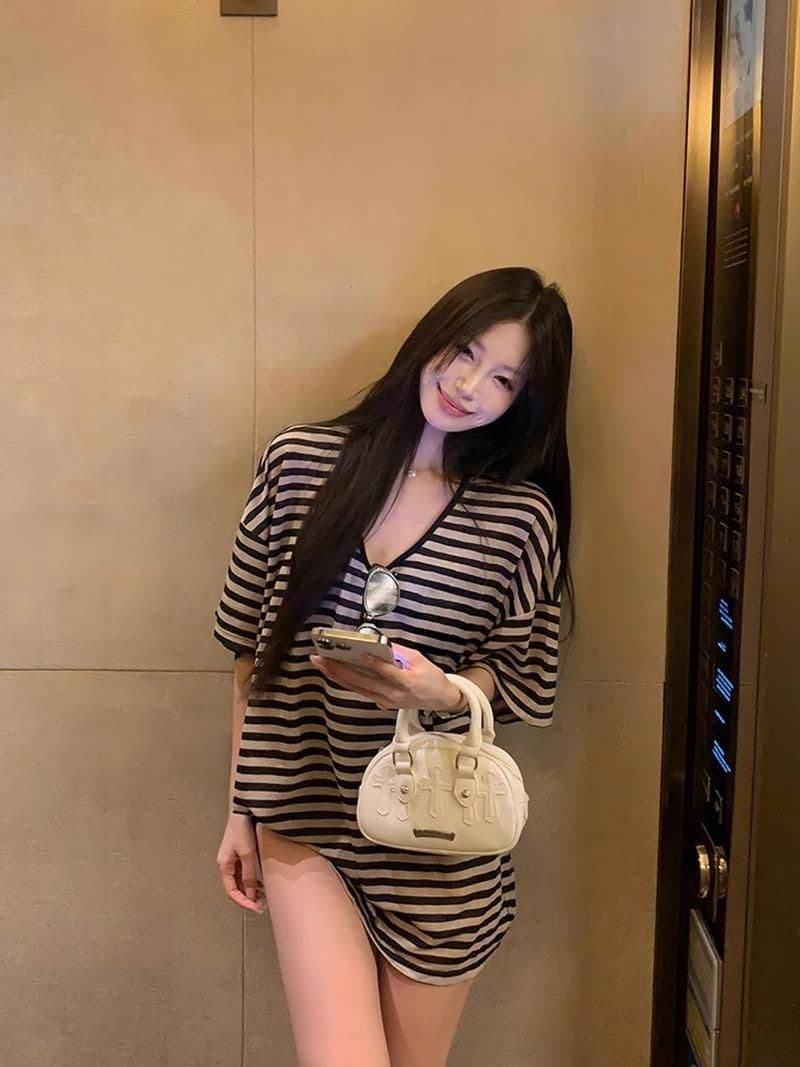 스트라이프 패치워크 한 바람 다용도 맨위 루즈핏 조류 소녀 상세 이미지 8