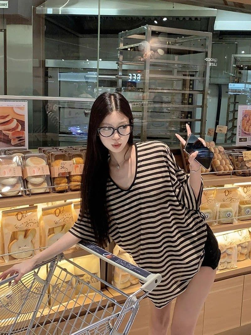 스트라이프 패치워크 한 바람 다용도 맨위 루즈핏 조류 소녀 상세 이미지 10