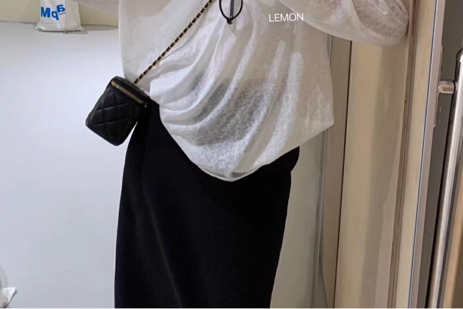 대나무 마디 리브 V넥 긴팔 자외선 차단 블라우스 외부 가져 가라. 셔츠 Tulle 맨위 상세 이미지 4