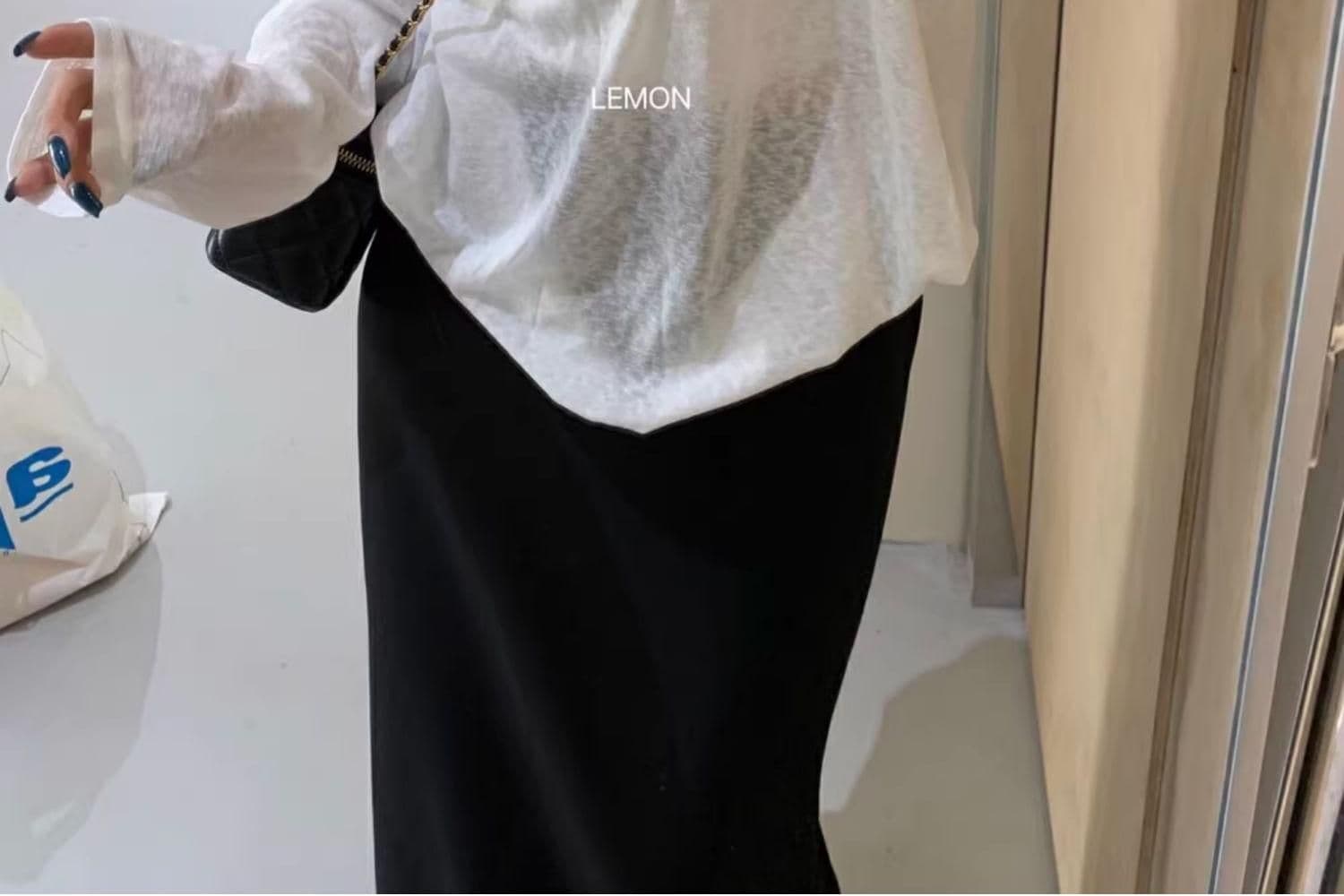 대나무 마디 리브 V넥 긴팔 자외선 차단 블라우스 외부 가져 가라. 셔츠 Tulle 맨위 상세 이미지 6