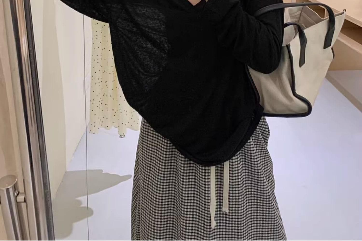 대나무 마디 리브 V넥 긴팔 자외선 차단 블라우스 외부 가져 가라. 셔츠 Tulle 맨위 상세 이미지 8
