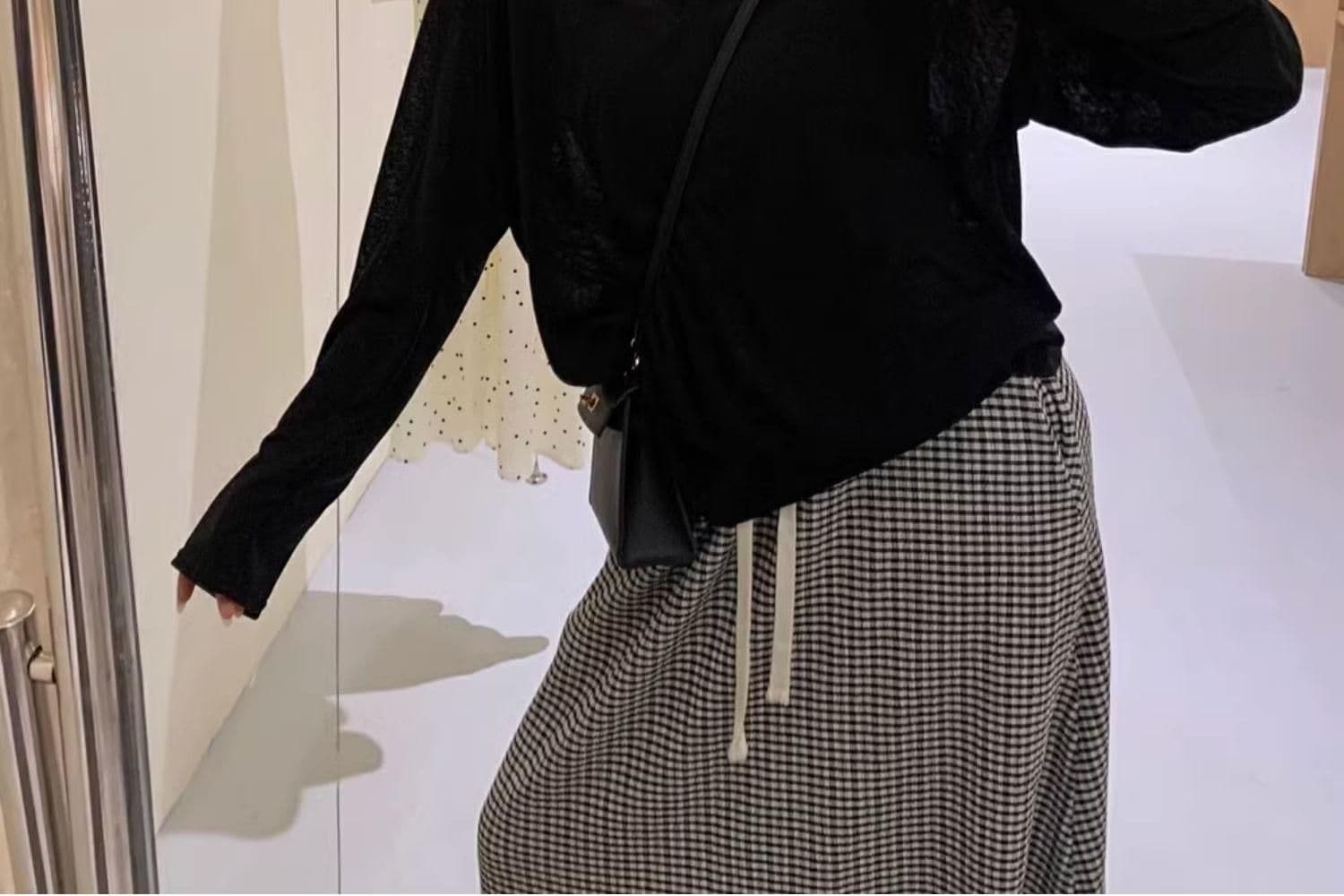 대나무 마디 리브 V넥 긴팔 자외선 차단 블라우스 외부 가져 가라. 셔츠 Tulle 맨위 상세 이미지 10