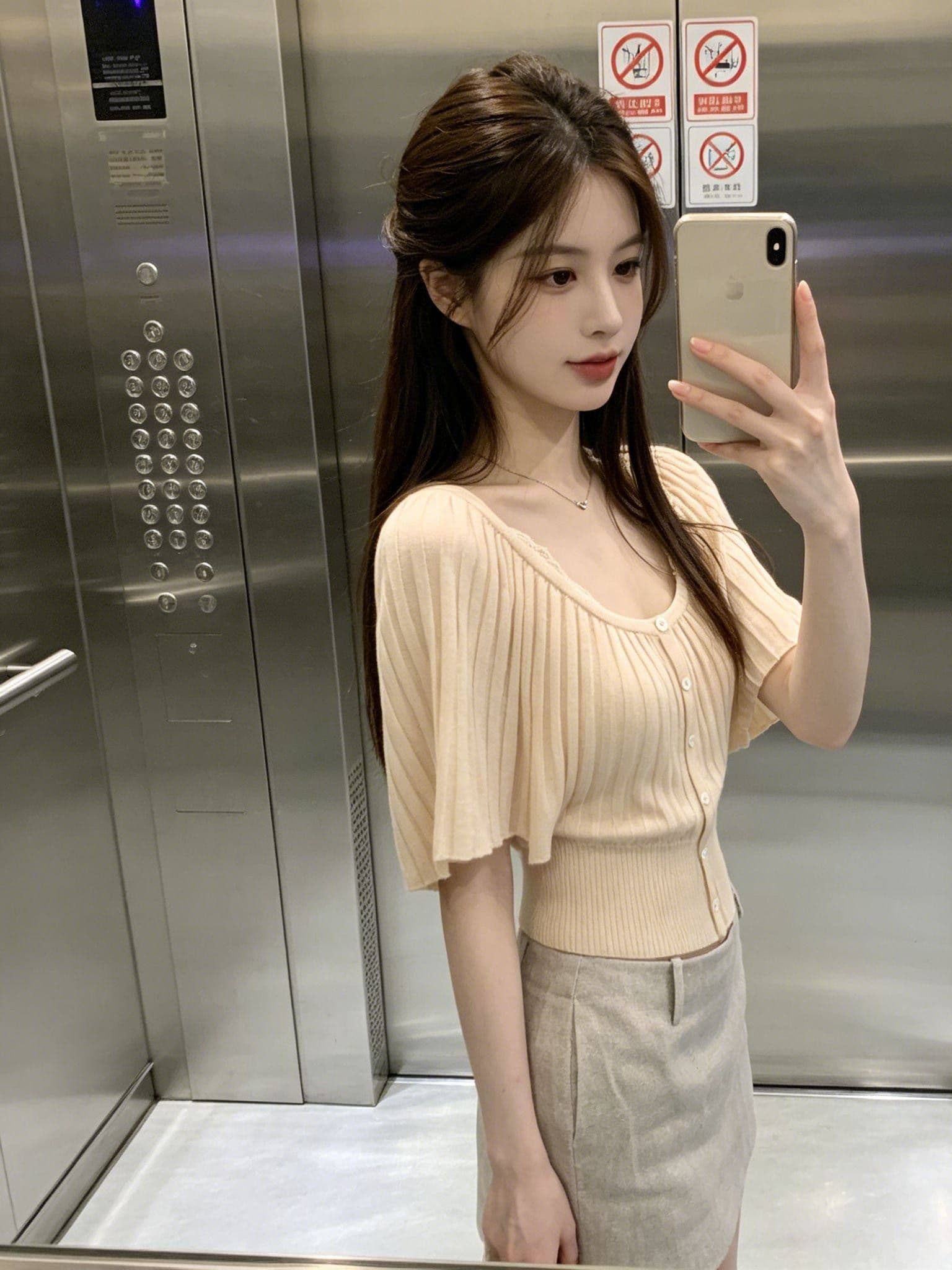 한 부서 분위기 센스 라운드 넥 니트 반팔 여성 의류 여름 몸매 가꾸기 단추 한 첨부 된 의류 트렌디 이미지 2