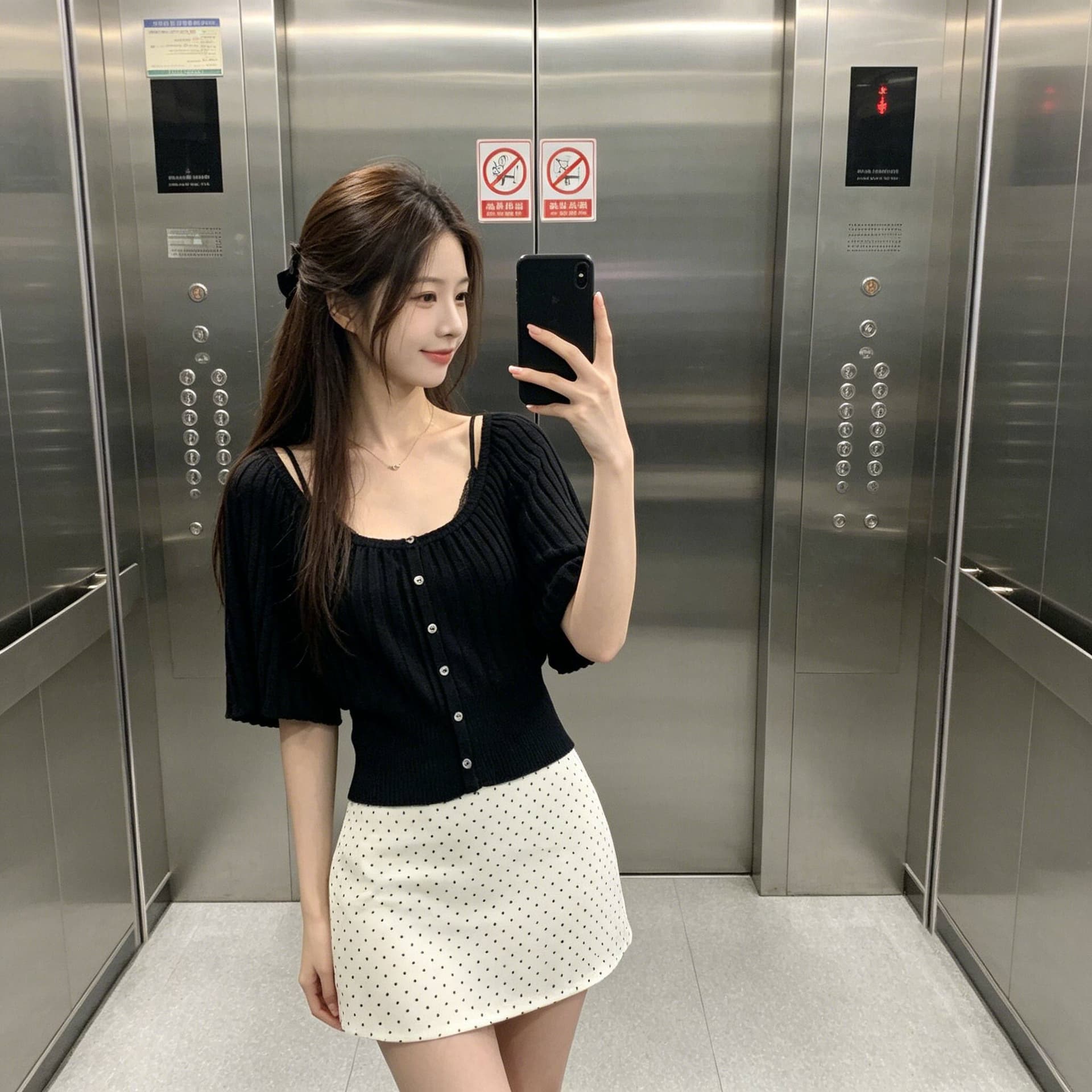 한 부서 분위기 센스 라운드 넥 니트 반팔 여성 의류 여름 몸매 가꾸기 단추 한 첨부 된 의류 트렌디 상세 이미지 1