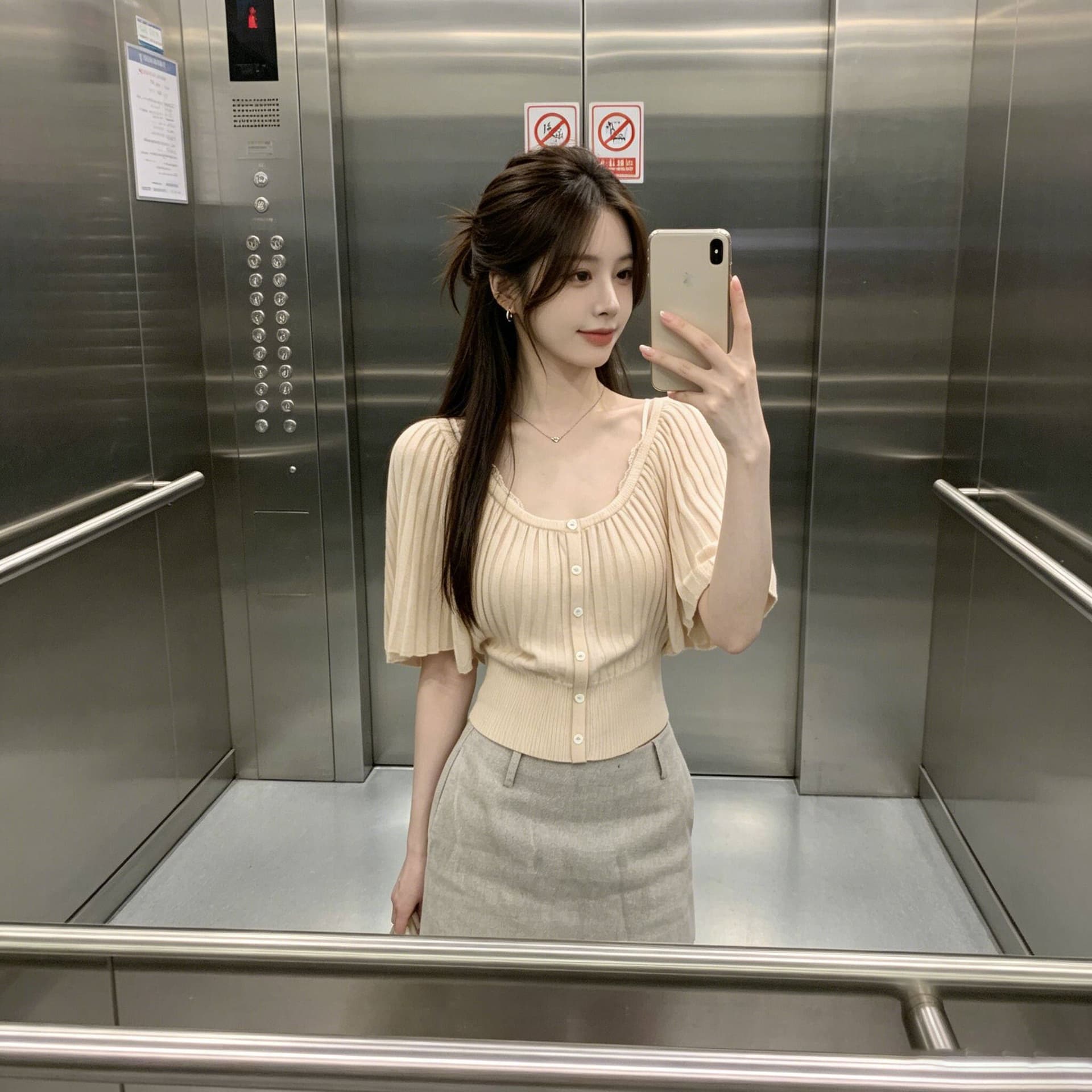 한 부서 분위기 센스 라운드 넥 니트 반팔 여성 의류 여름 몸매 가꾸기 단추 한 첨부 된 의류 트렌디 상세 이미지 2
