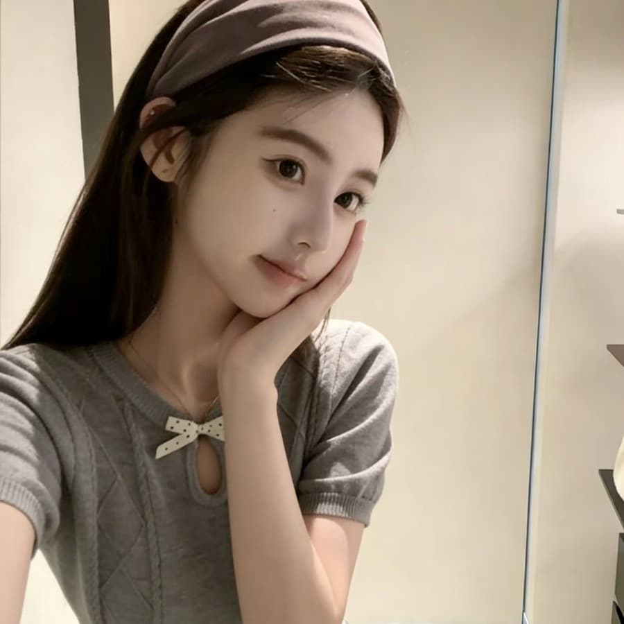회색 달콤함 홀로우 아웃 반팔 털 니트 스웨터 여성 2026 여름 디자인 센스 나비 매듭 맨위 이미지 5