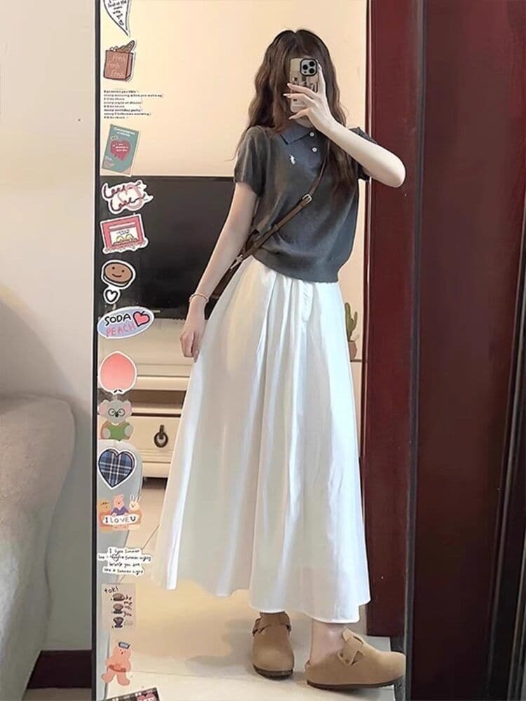 POLO 칼라 자수 소금 부서 니트 반팔 티셔츠 여성 여름 몸매 가꾸기 슬림해 보이는 쇼트 스타일 맨위 상세 이미지 4