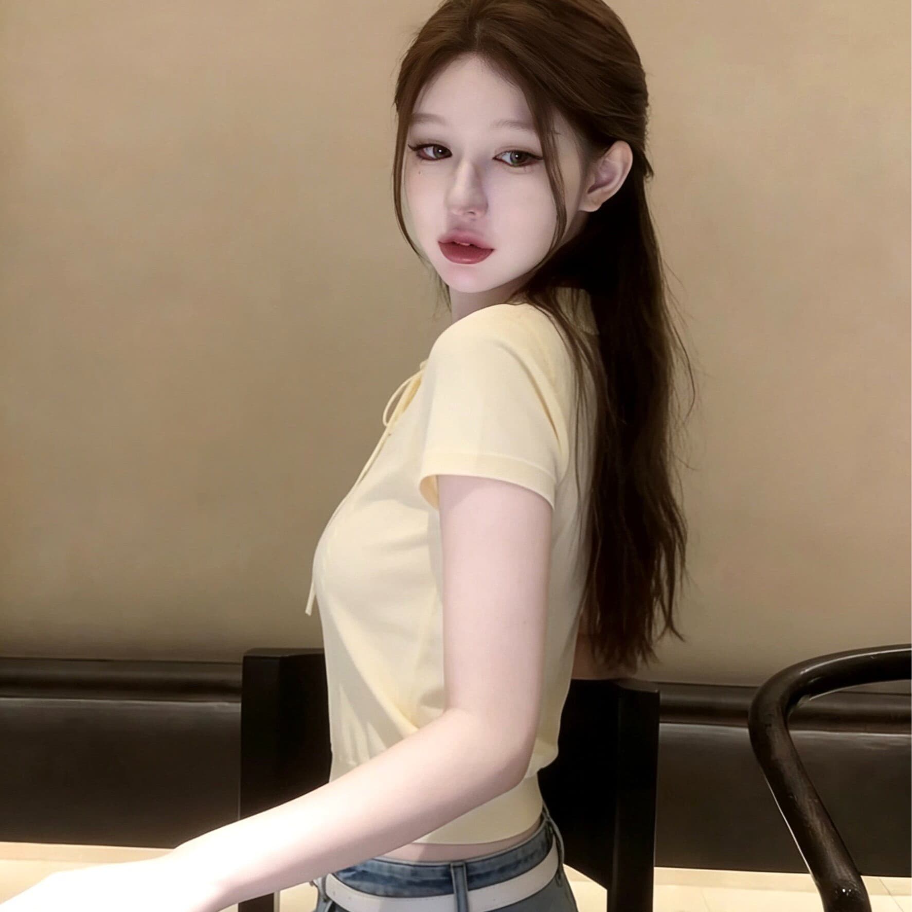 프랑스식 달콤함 레이스업 베이비 칼라 반팔 니트 스웨터 여성 여름 몸매 가꾸기 부드러운 슬림해 보이는 맨위 트렌디 이미지 5