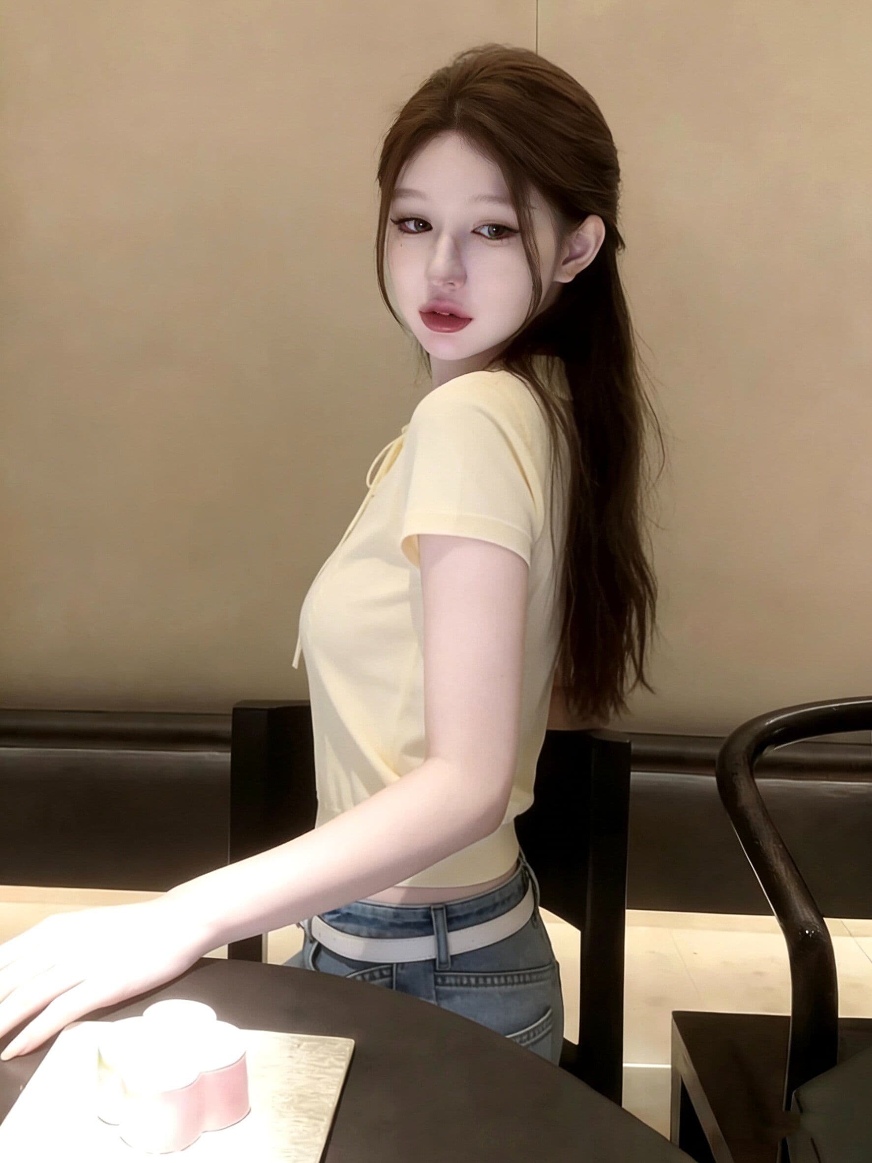 프랑스식 달콤함 레이스업 베이비 칼라 반팔 니트 스웨터 여성 여름 몸매 가꾸기 부드러운 슬림해 보이는 맨위 트렌디 상세 이미지 4