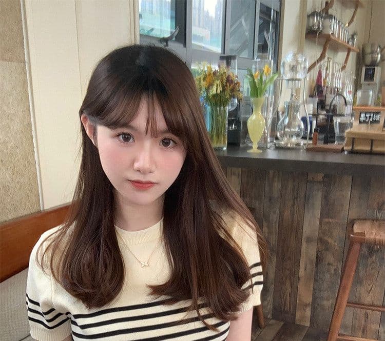 라운드 넥 스트라이프 살구 색상 니트 스웨터 여성 얇은 스타일 반팔 티셔츠 캐주얼 다용도 오래된 돈 바람 맨위 상세 이미지 1