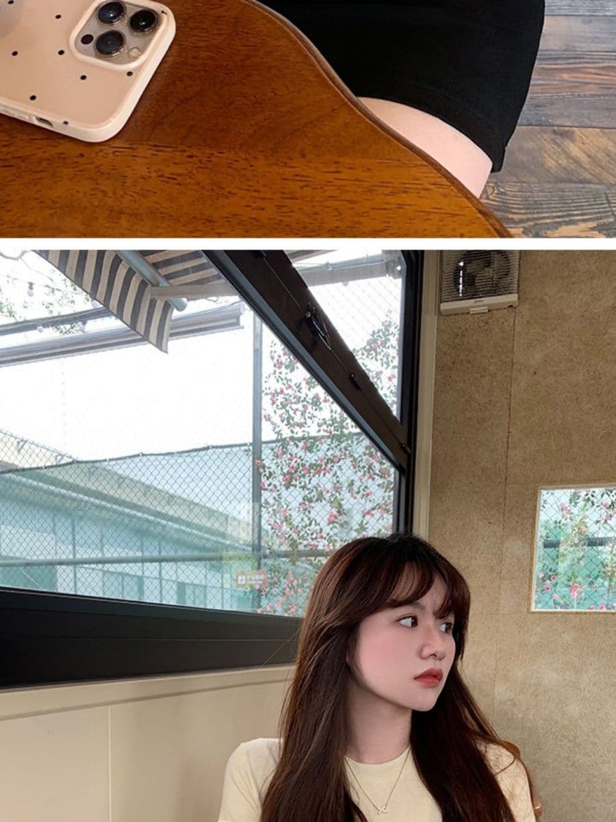 라운드 넥 스트라이프 살구 색상 니트 스웨터 여성 얇은 스타일 반팔 티셔츠 캐주얼 다용도 오래된 돈 바람 맨위 상세 이미지 9