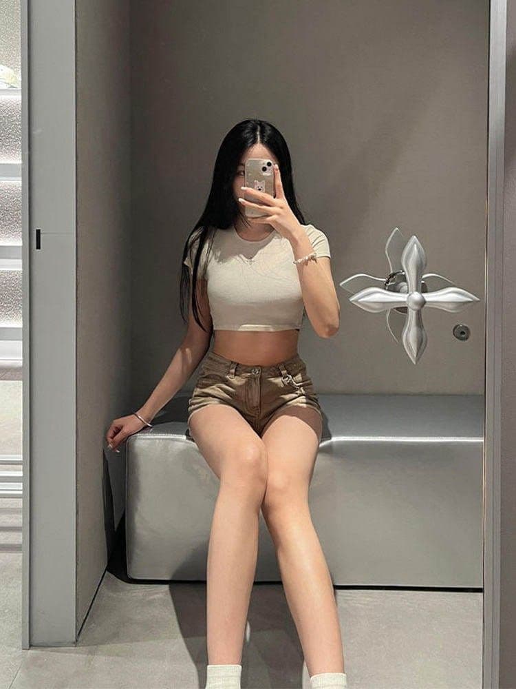 아메리칸 높음 거리 디자인 센스 마술 색상 로우 웨이스트 데님 반바지 아이들 여름 핫걸 몸매 가꾸기 슬림해 보이는 타이트 스커트 초단 핫 바지 상세 이미지 4
