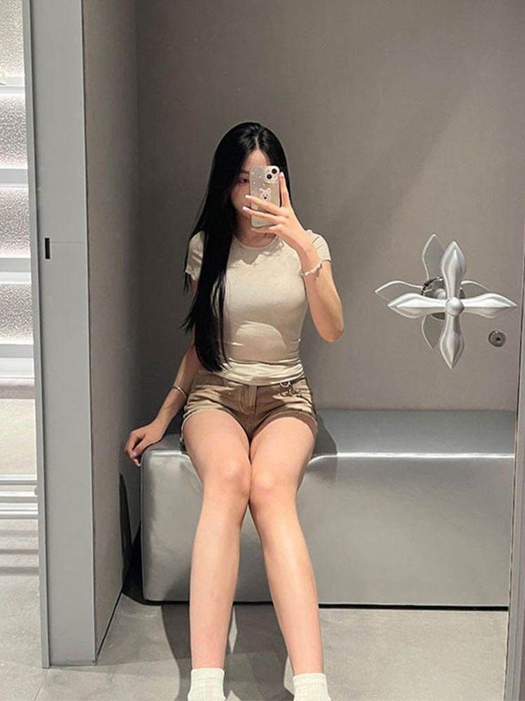아메리칸 높음 거리 디자인 센스 마술 색상 로우 웨이스트 데님 반바지 아이들 여름 핫걸 몸매 가꾸기 슬림해 보이는 타이트 스커트 초단 핫 바지 상세 이미지 5