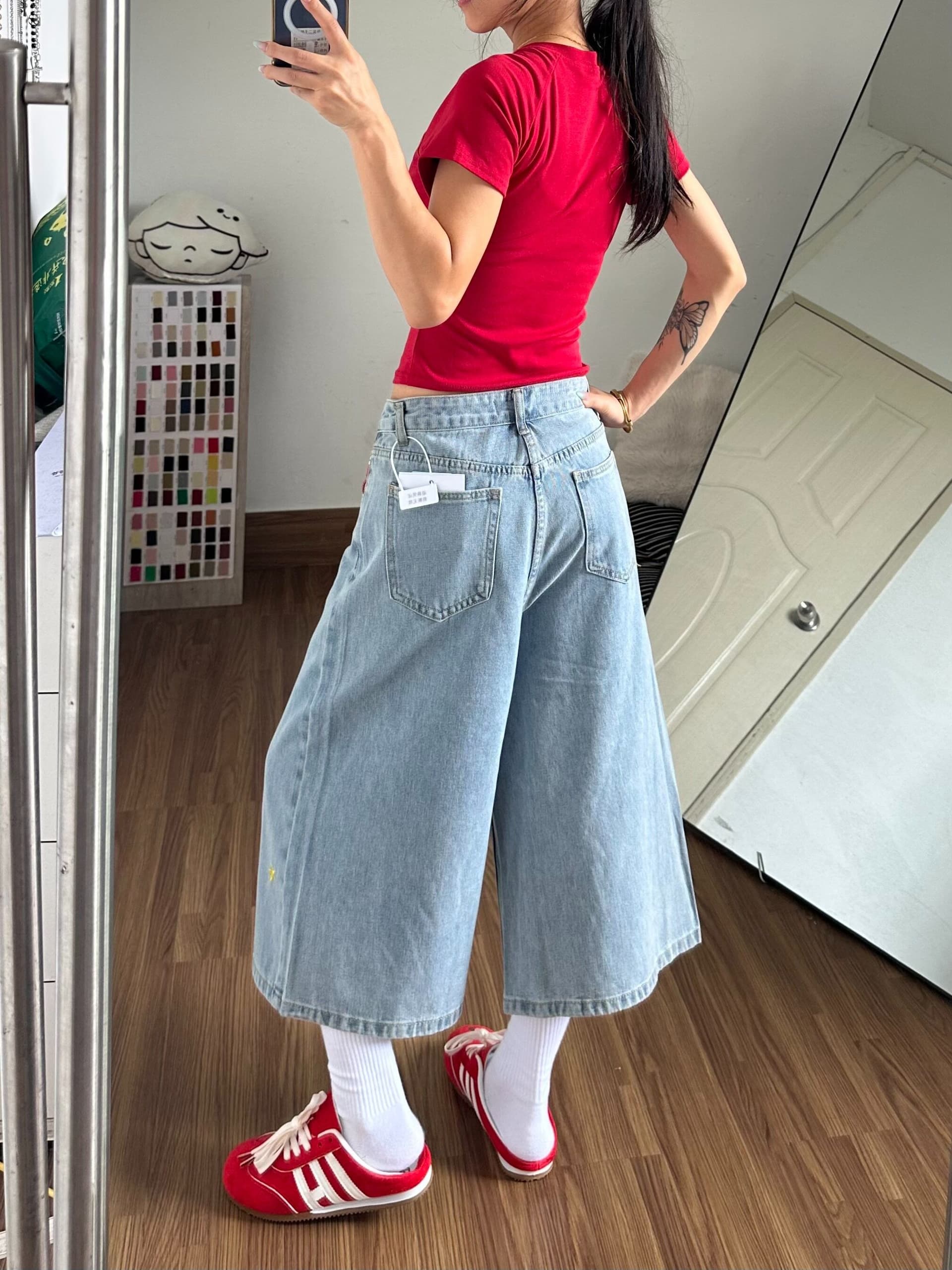 별 패치 패치워크 넓은 다리 7 점 청바지 여성 2026 여름 새로운 루즈핏 슬림해 보이는 다용도 스트레이트 바지 상세 이미지 6