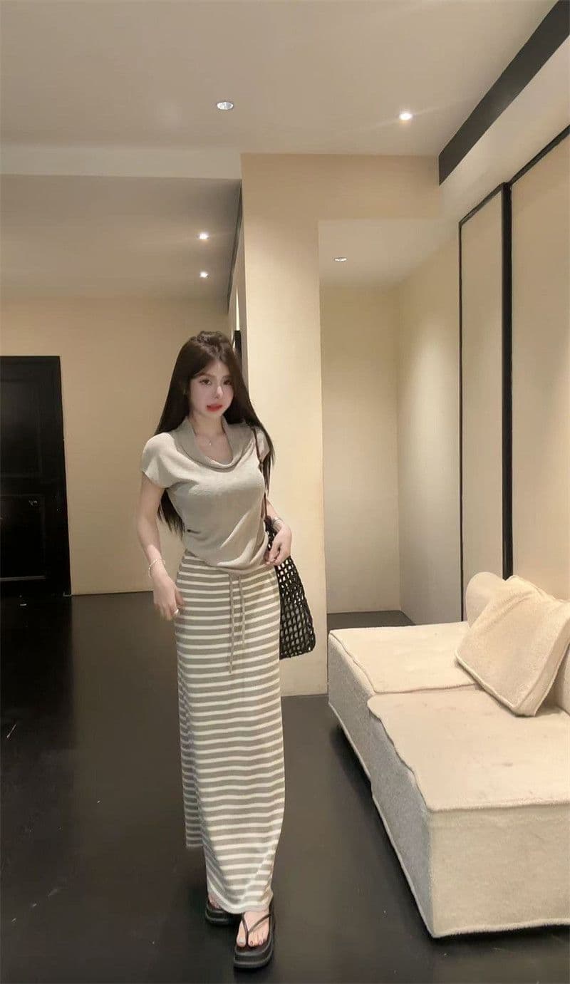 순수한 욕망 핫걸 흔들다 칼라 반팔 니트 티셔츠 여성 루즈핏 다용도 살구 색상 긍정적 인 어깨 의류 상세 이미지 7