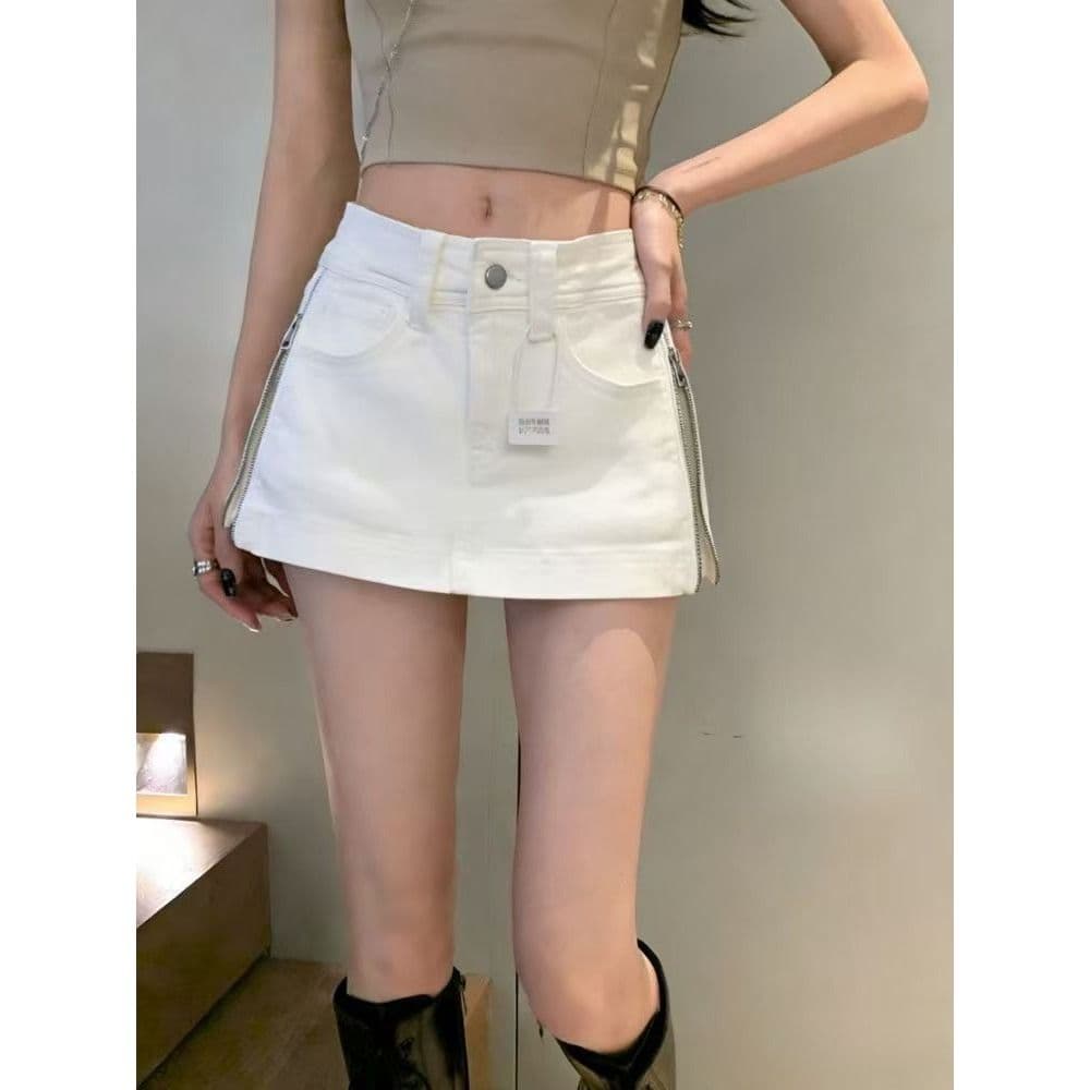 아메리칸 레트로 카키 색 데님 미니 스커트 여성 2026 새로운 여름 A라인 스커트 하이웨이스트 슬림해 보이는 타이트 스커트 반신 스커트 이미지 3