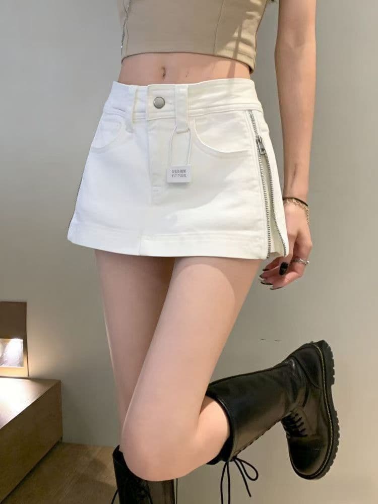 아메리칸 레트로 카키 색 데님 미니 스커트 여성 2026 새로운 여름 A라인 스커트 하이웨이스트 슬림해 보이는 타이트 스커트 반신 스커트 상세 이미지 5