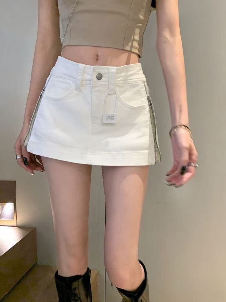 아메리칸 레트로 카키 색 데님 미니 스커트 여성 2026 새로운 여름 A라인 스커트 하이웨이스트 슬림해 보이는 타이트 스커트 반신 스커트 상세 이미지 7