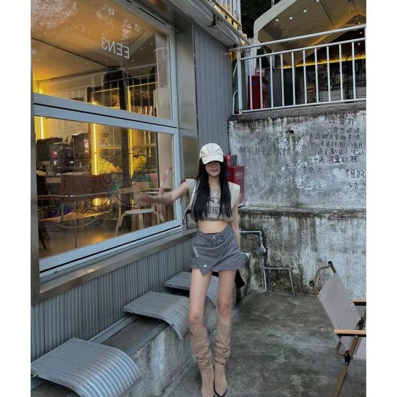 아메리칸 핫걸 불규칙 데님 반신 스커트 아이들 여름 새로운 레트로 디자인 센스 섹시함 타이트 스커트 치마바지 트렌디 상세 이미지 3