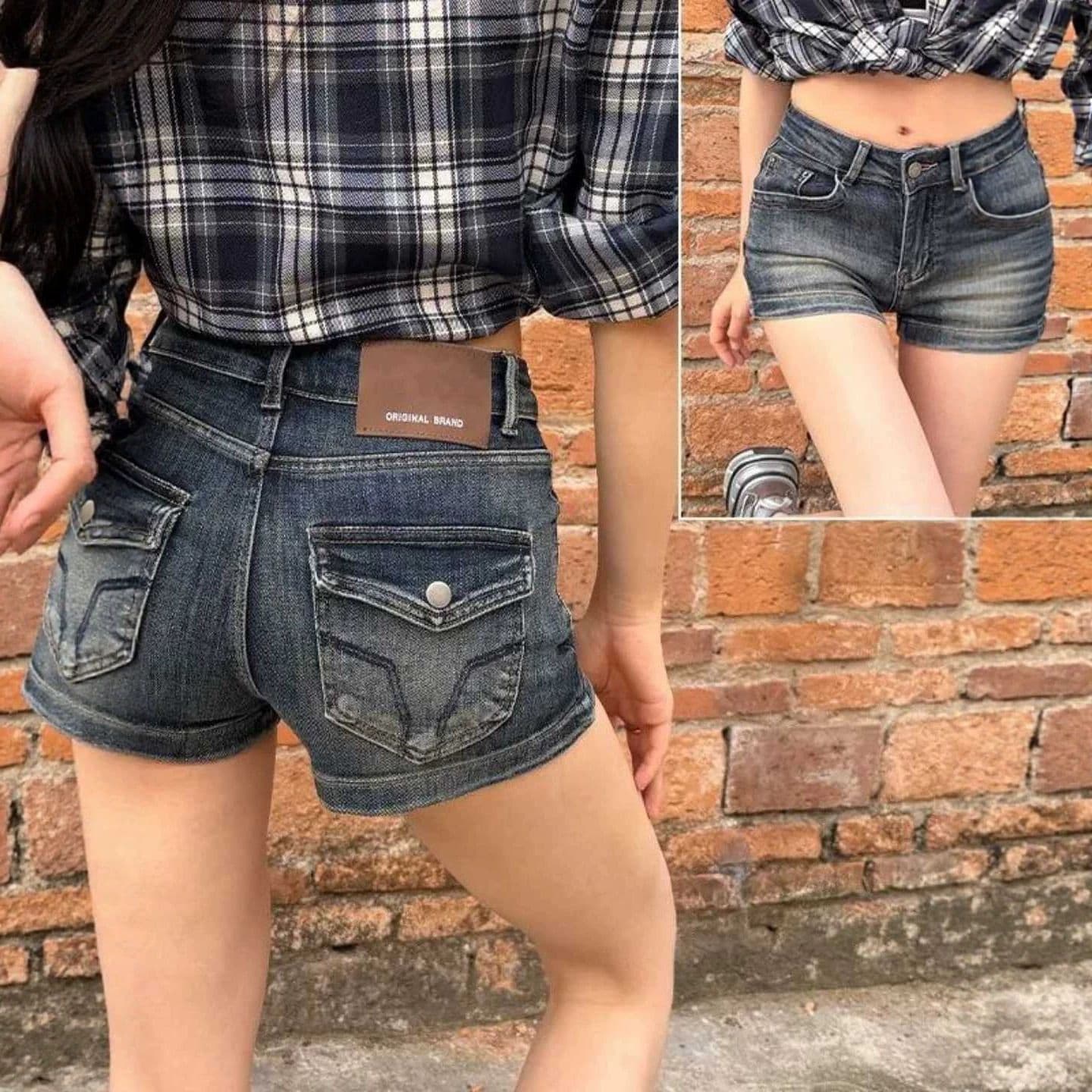 아메리칸 높음 거리 마 오래된 데님 반바지 여성 디자인 센스 자수 로우 웨이스트 몸매 가꾸기 슬림해 보이는 신축성 스트레이트 넓은 다리 핫 바지 이미지 3