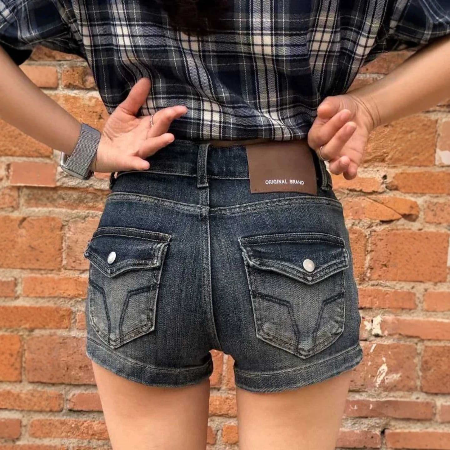 아메리칸 높음 거리 마 오래된 데님 반바지 여성 디자인 센스 자수 로우 웨이스트 몸매 가꾸기 슬림해 보이는 신축성 스트레이트 넓은 다리 핫 바지 이미지 4