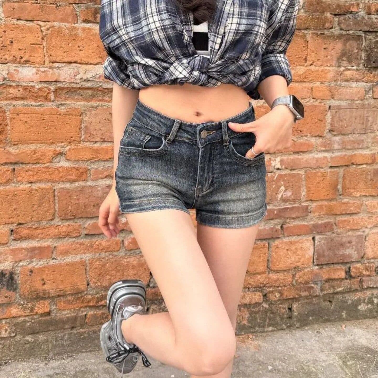 아메리칸 높음 거리 마 오래된 데님 반바지 여성 디자인 센스 자수 로우 웨이스트 몸매 가꾸기 슬림해 보이는 신축성 스트레이트 넓은 다리 핫 바지 상세 이미지 3